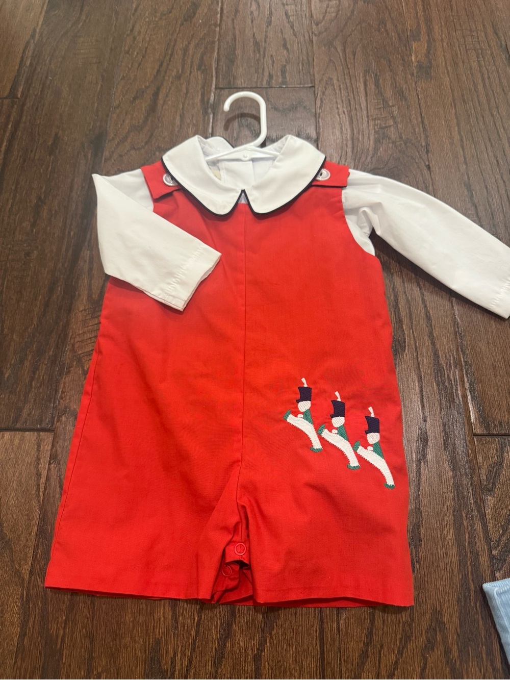 The Beaufort Bonnet Company Red Romper with White Collar and Navy Trim